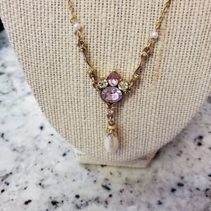1928 JEWELRY CO.PEARL AND COLORED RHINESTONE NECKL